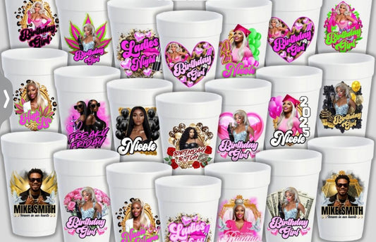 Personalized Styrofoam & Plastic Party Cups – Custom Birthday, Event ; Memorial Favors